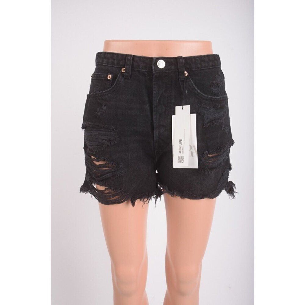 Zara Womens High Rise Ripped Jean Shorts Cut Off US 6 EU 38 8197/207 NWT